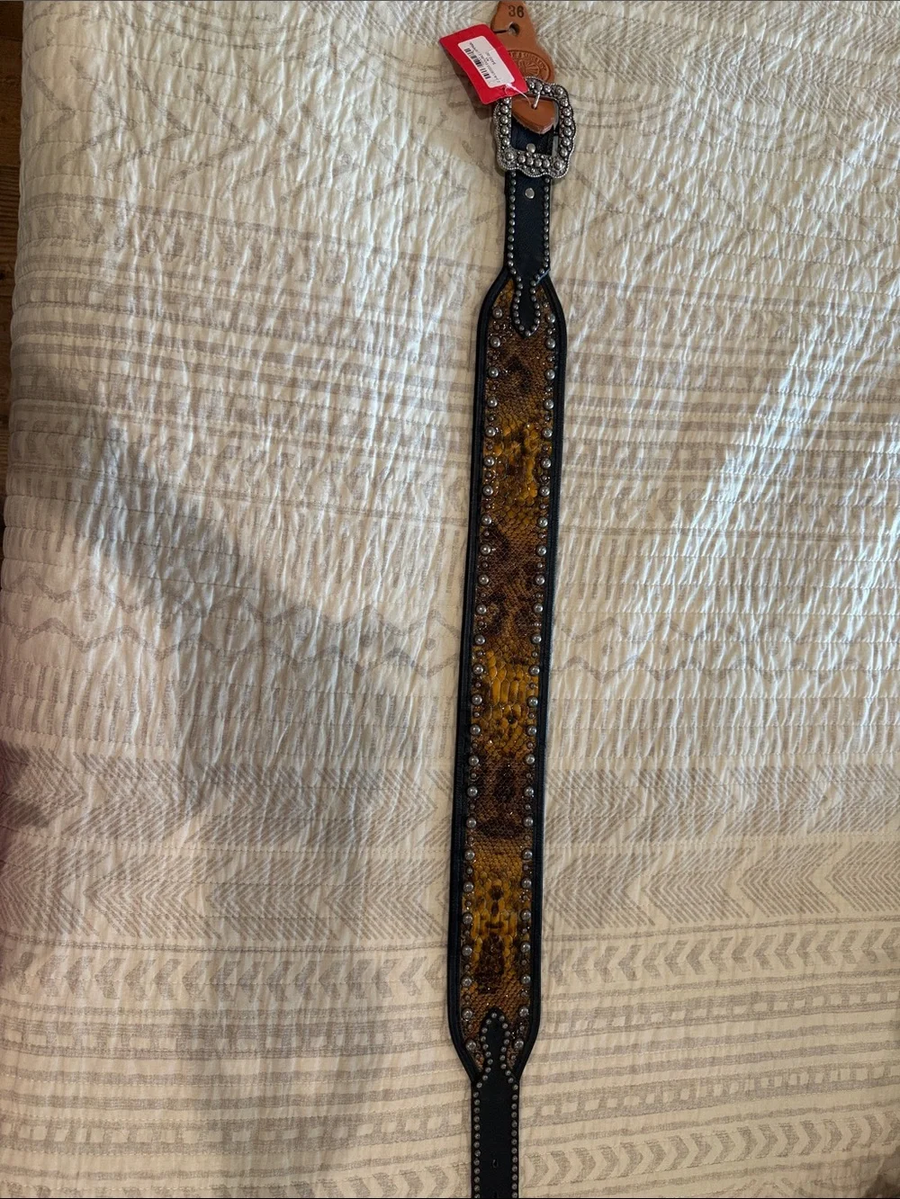 Double J Saddlery Studded Western Belt with Ornate Silver Buckle